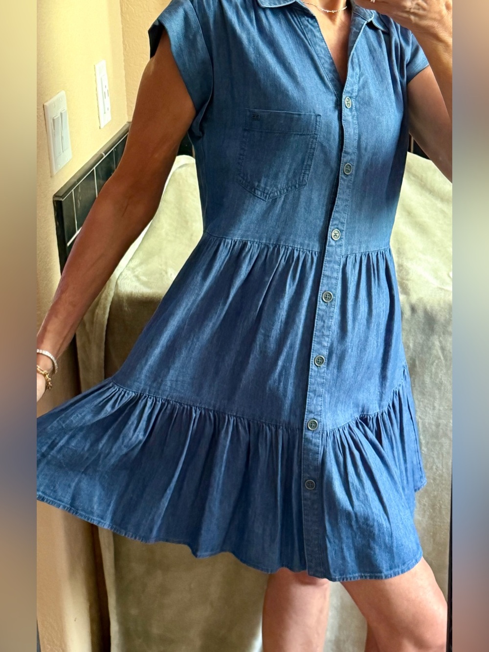NEW Tommy Hilfiger Tiered Chambray Button Up Dress NWT’S Sz XS